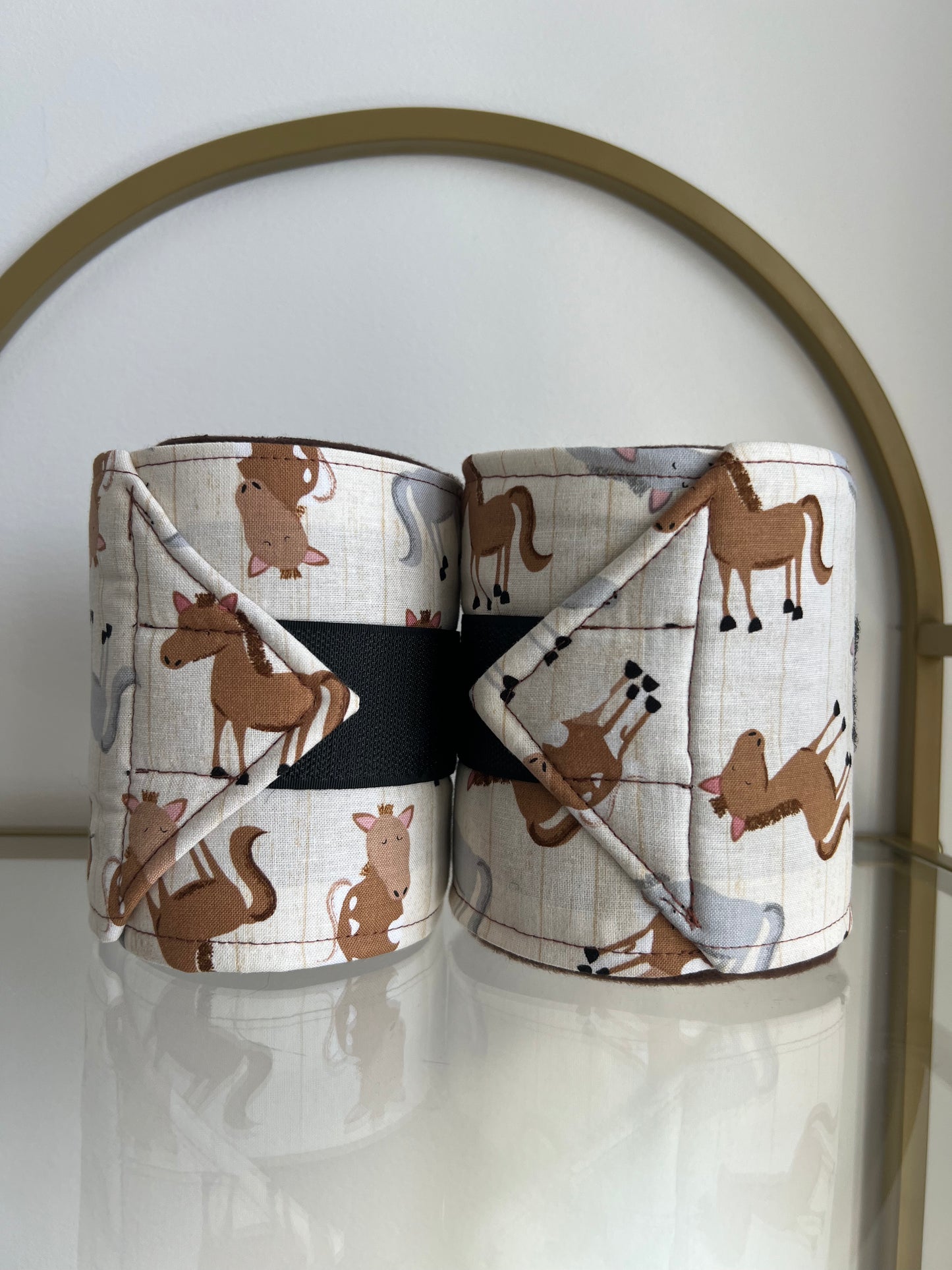Set of 2 Horse Polo Wraps - Brown with Horses