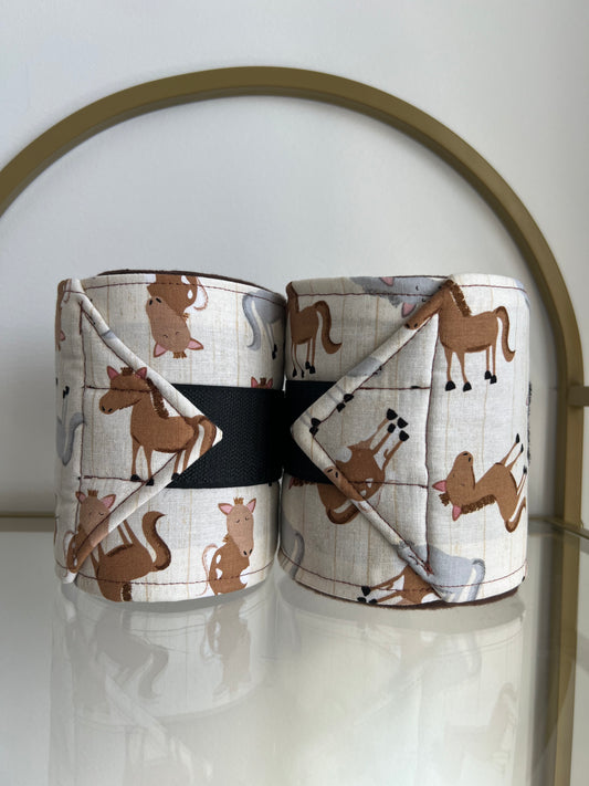 Set of 2 Horse Polo Wraps - Brown with Horses