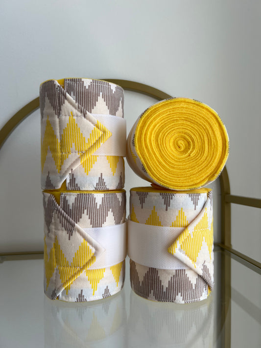 Set of 4 Horse Polo Wraps - Yellow with Design