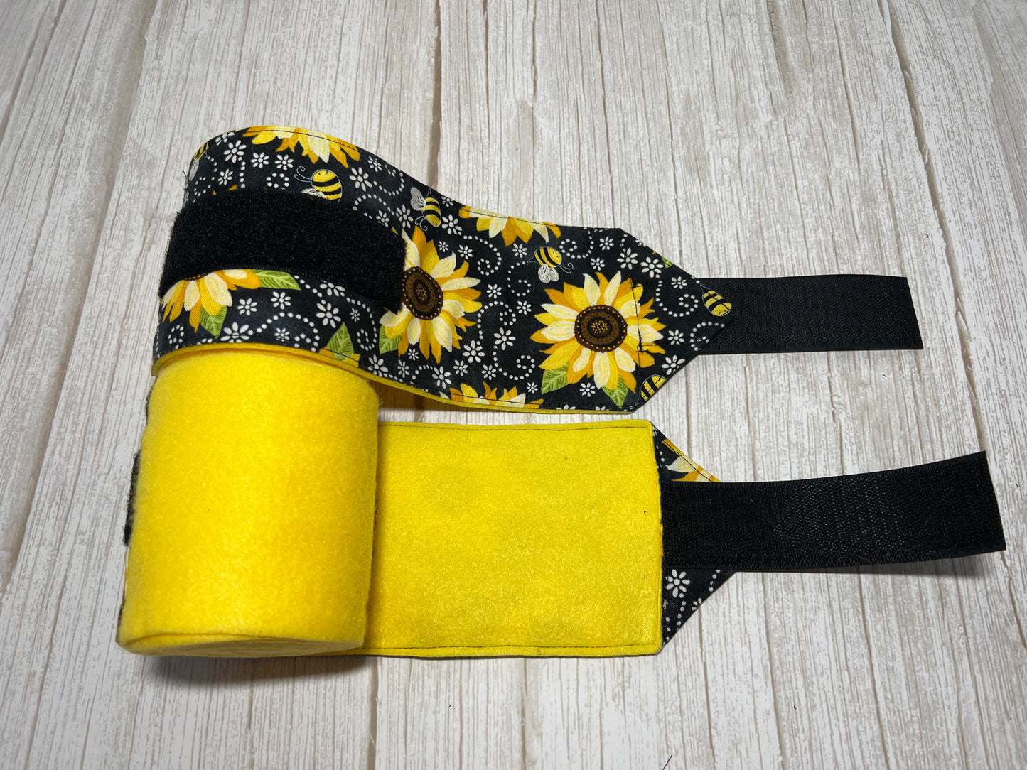 Set of 2 Horse Polo Wraps - Yellow with Sunflowers Bees
