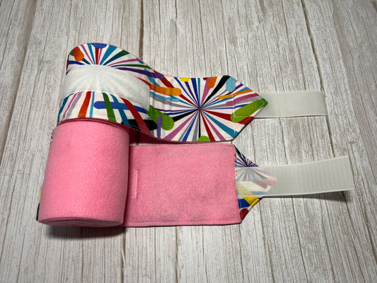 Set of 2 Horse Polo Wraps - Pink with Colorful Design