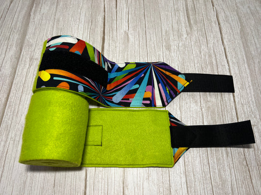 Set of 2 Horse Polo Wraps - Lime Green with Colorful Design
