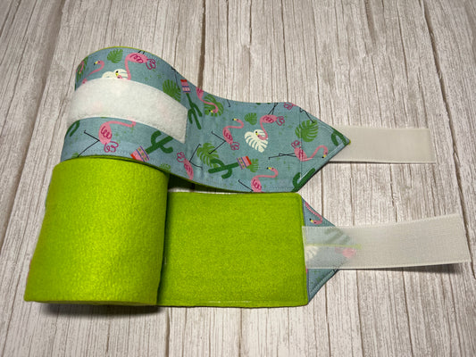 Set of 2 Horse Polo Wraps - Lime Green with Cactus Flamingo