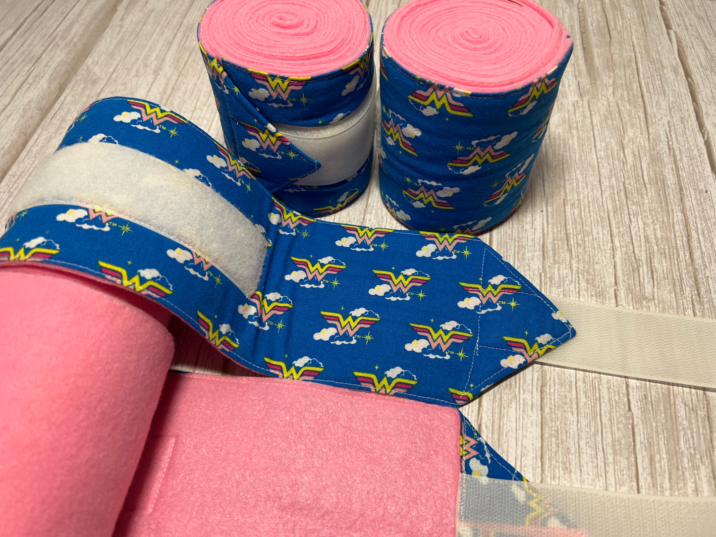 Set of 4 Horse Polo Wraps - Pink with Wonder Woman