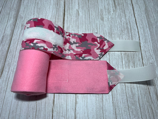Set of 2 Horse Polo Wraps - Pink with Camo