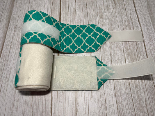 Set of 2 Horse Polo Wraps - White with Geometric Design