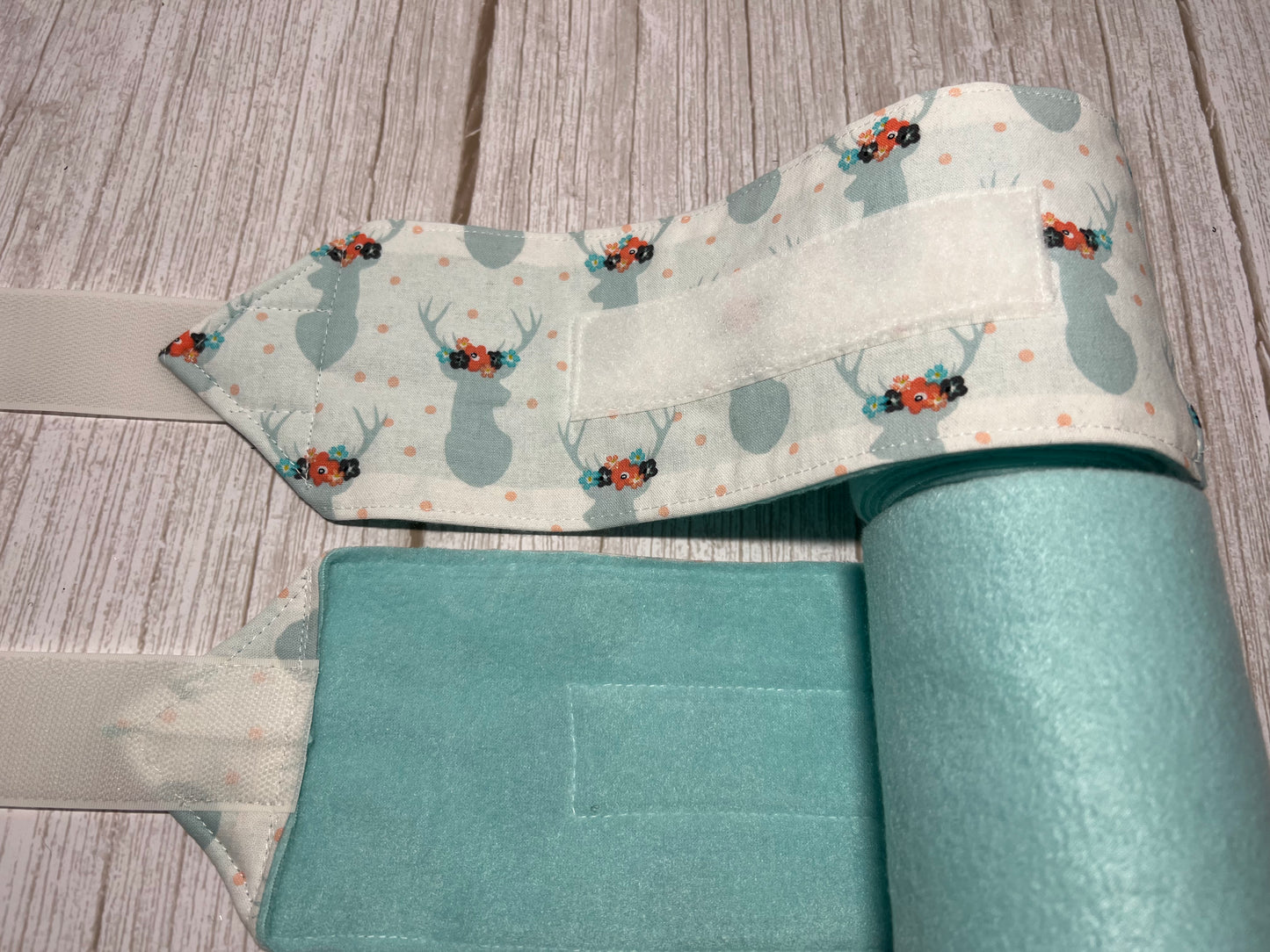 Set of 2 Horse Polo Wraps - Aqua with Floral Deer