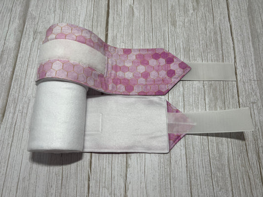 Set of 2 Horse Polo Wraps - White with Pink Geometric Design