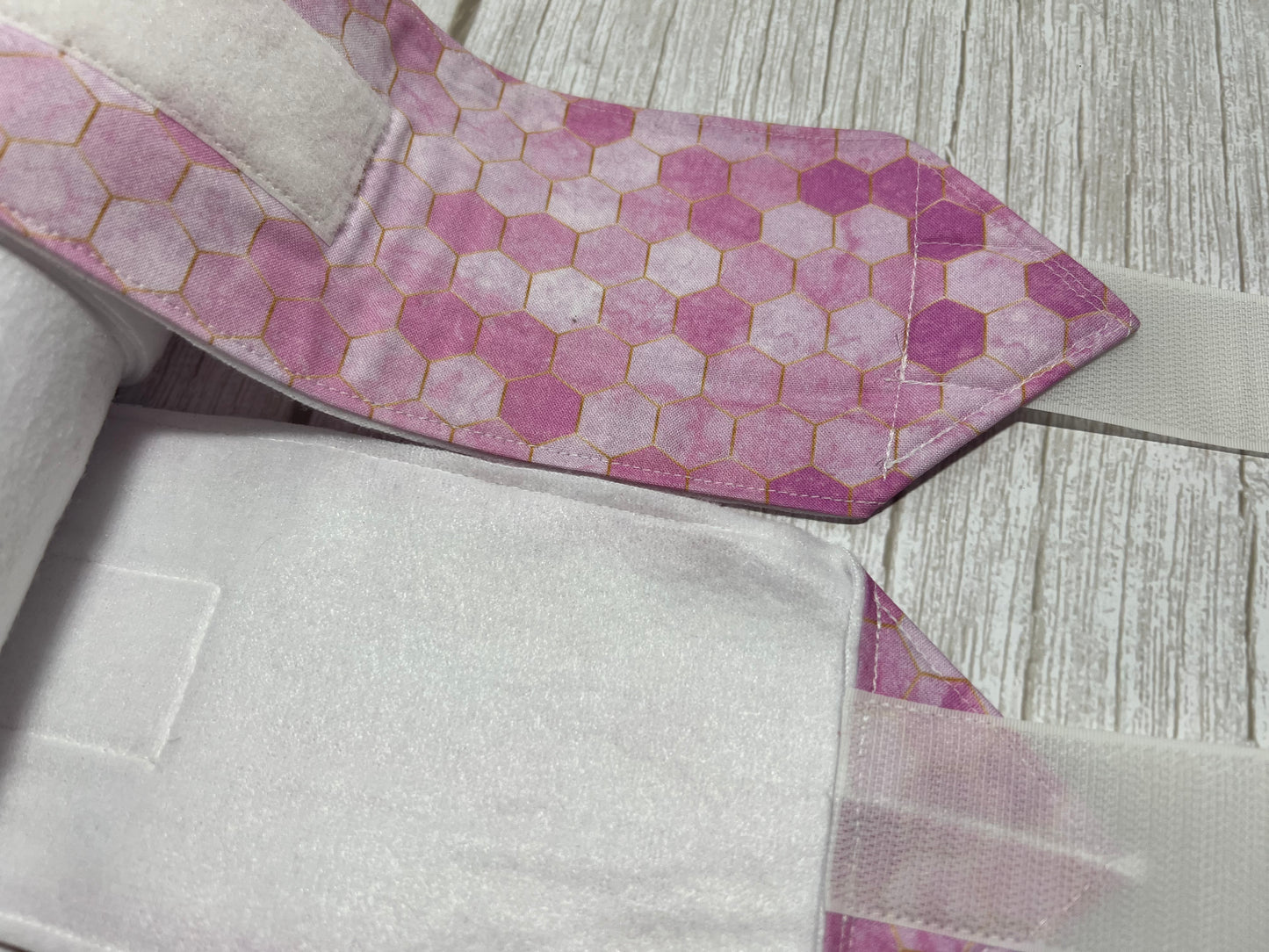 Set of 2 Horse Polo Wraps - White with Pink Geometric Design