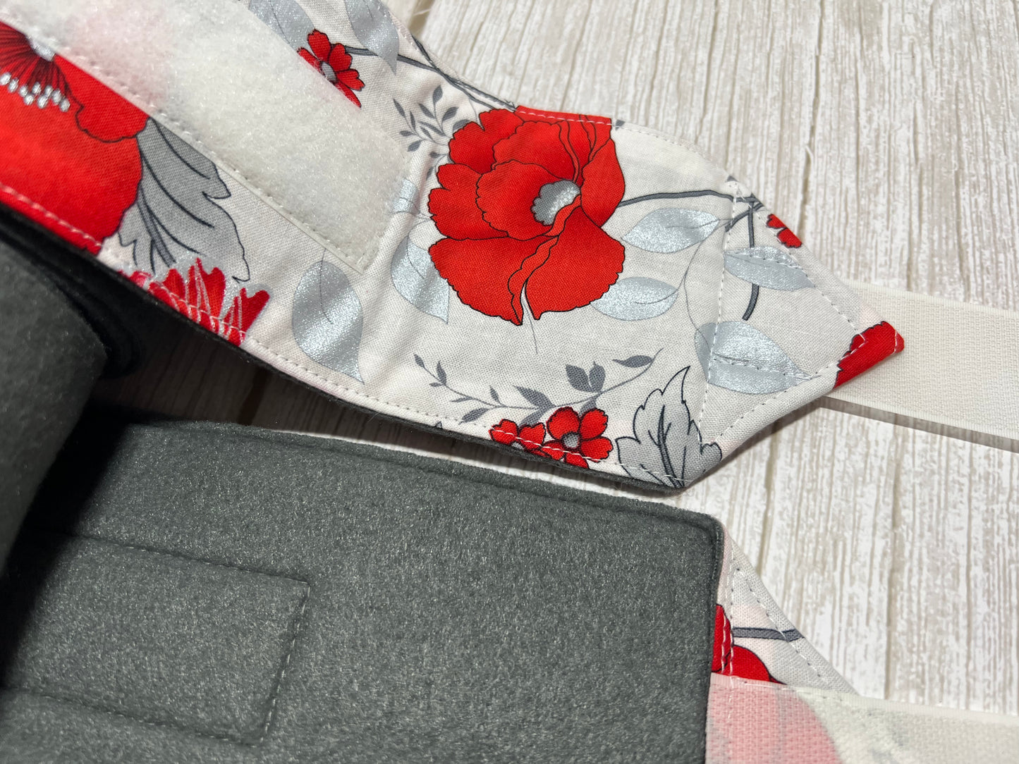Set of 2 Horse Polo Wraps - Grey with Red and Silver Flowers