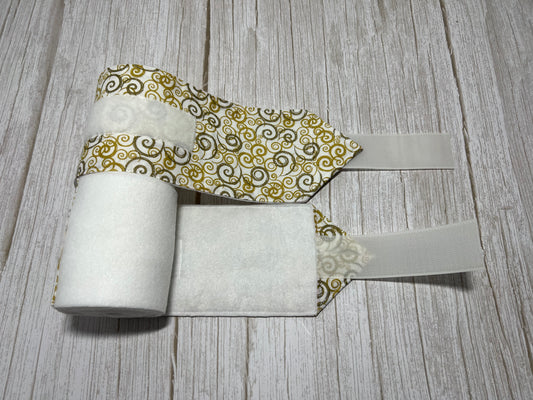 Set of 2 Horse Polo Wraps - White with Gold Spirals Design