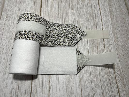 Set of 2 Horse Polo Wraps - White with Black Gold Design