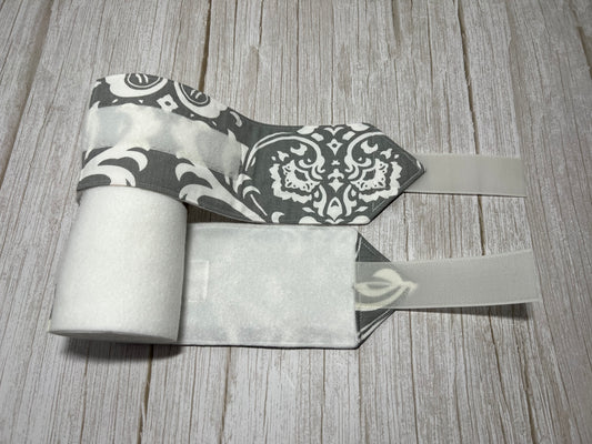 Set of 2 Horse Polo Wraps - White with Grey Design