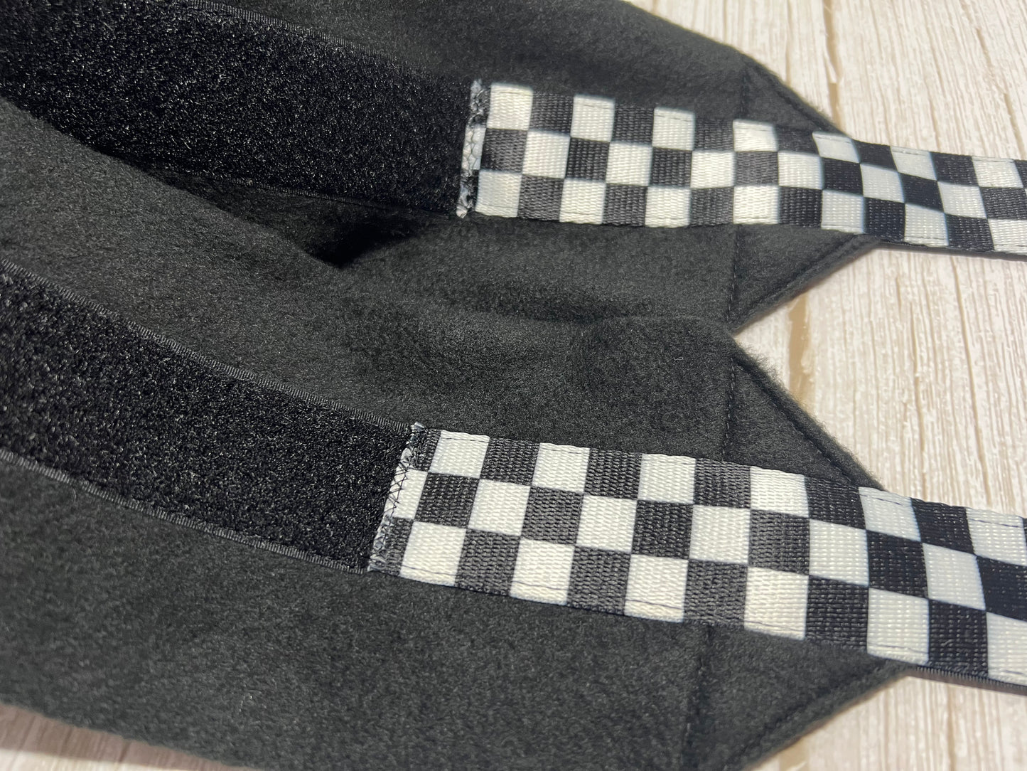 Set of 2 Horse Polo Wraps - Black with Checkerboard Ribbon