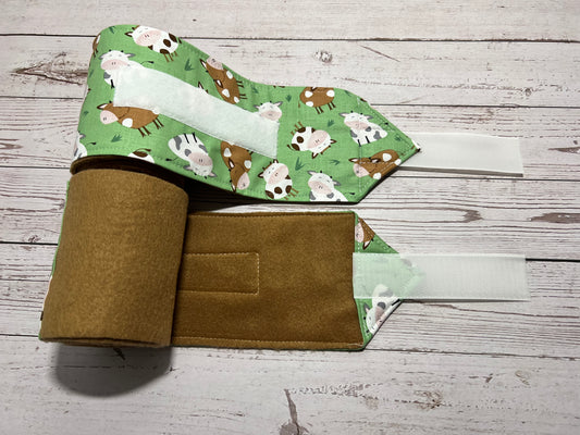 Set of 2 Horse Polo Wraps - Brown Sugar with Cows