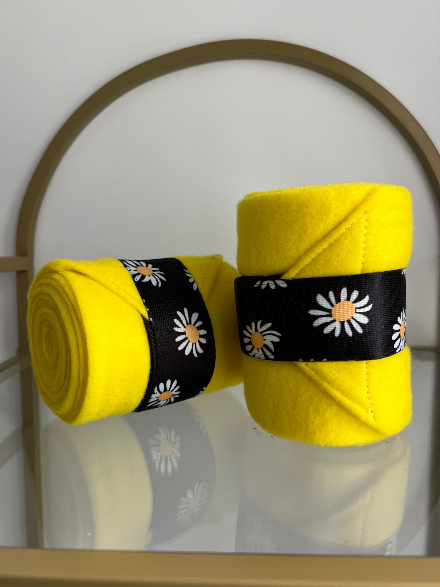 Set of 2 Horse Polo Wraps - Yellow with Flowers