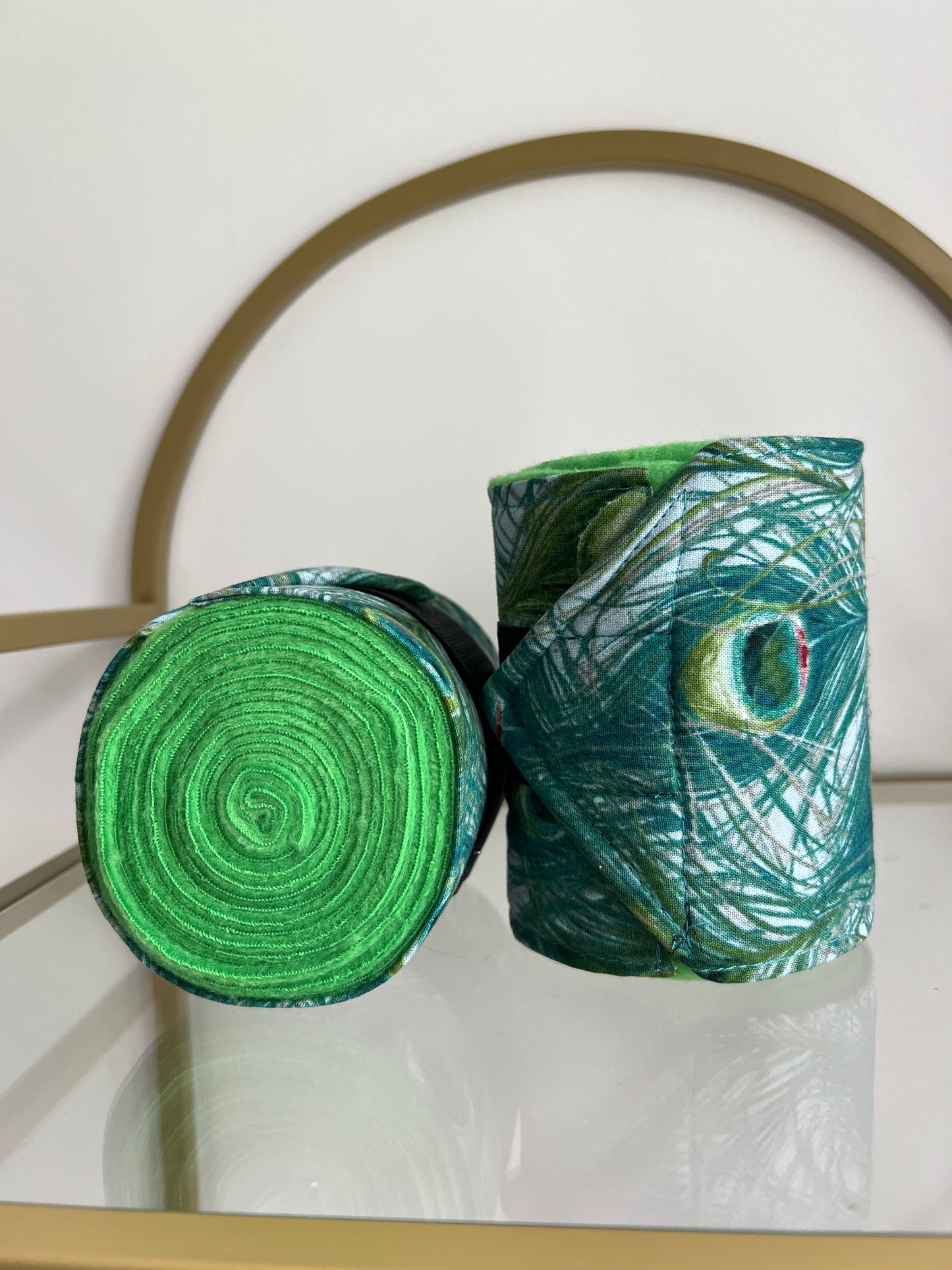 Set of 2 Horse Polo Wraps - Kelly Green with Peacock