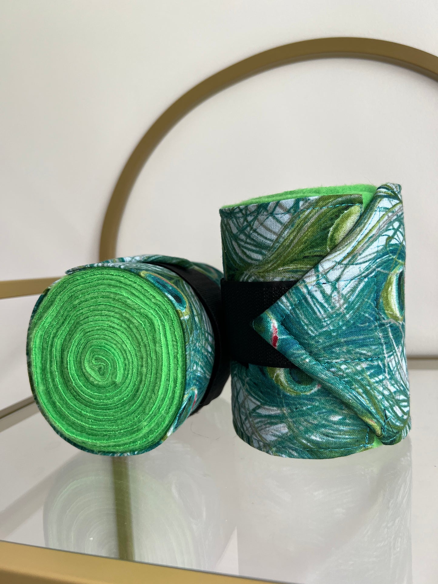 Set of 2 Horse Polo Wraps - Kelly Green with Peacock