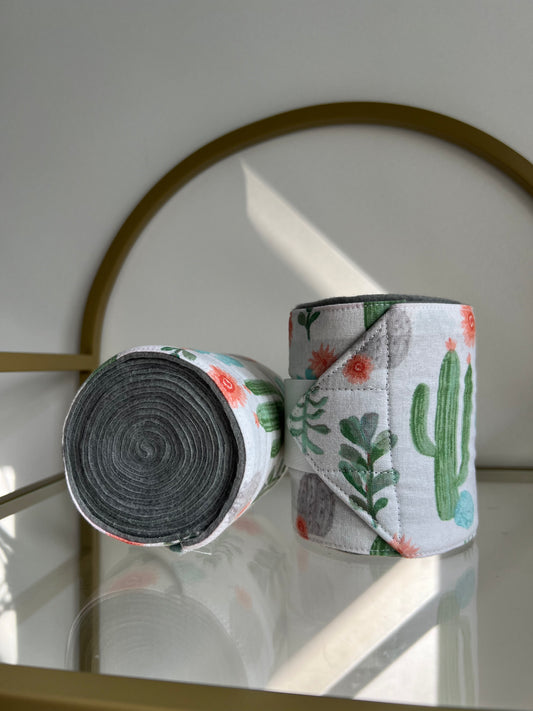 Set of 2 Horse Polo Wraps - Grey with Floral Cactus