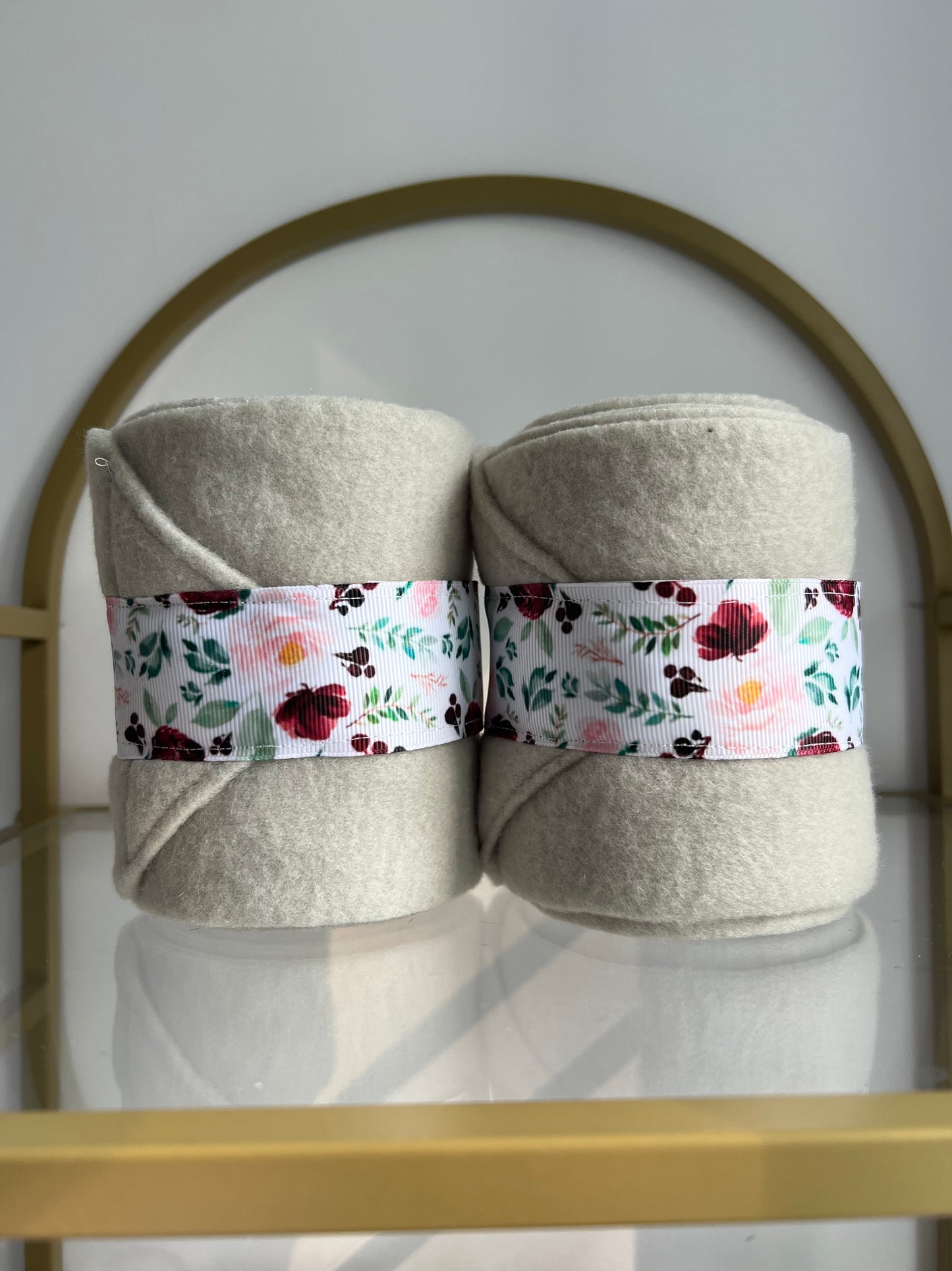 Set of 2 Horse Polo Wraps - Sage Green with Flowers Ribbon
