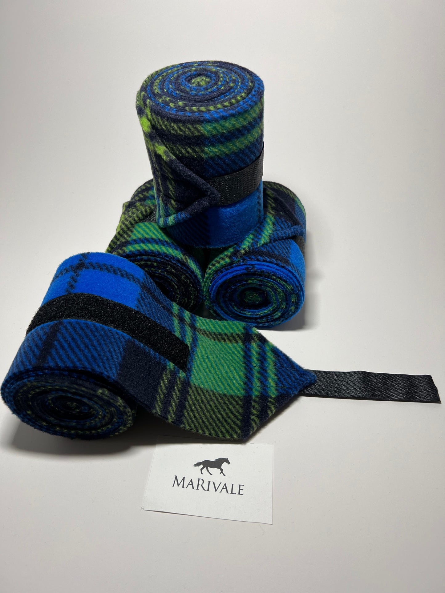 Set of 4 Horse Polo Wraps - Blue Green Plaid
