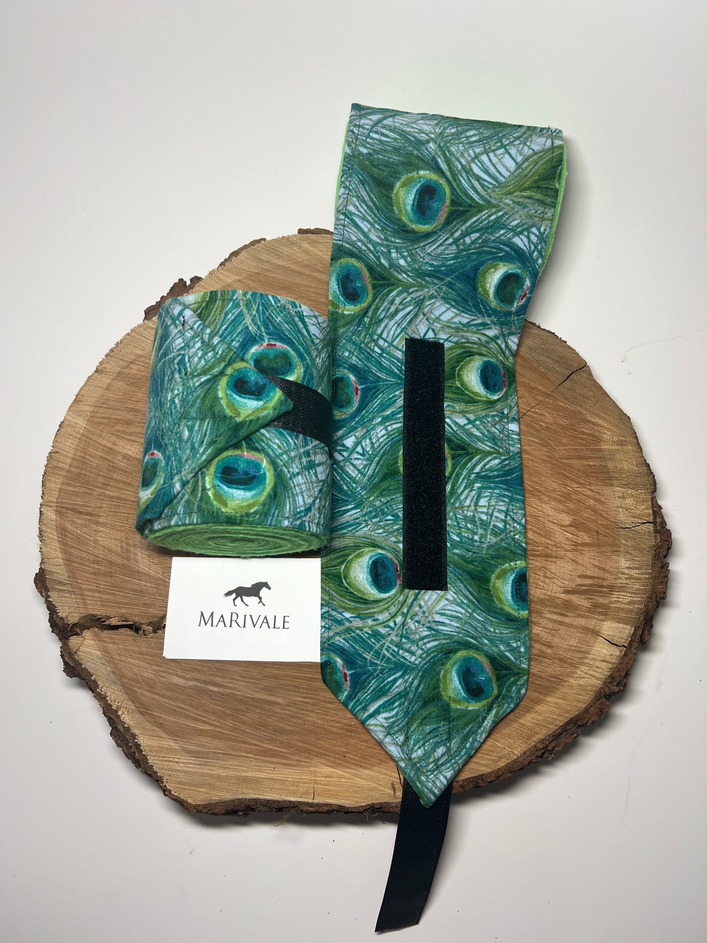 Set of 2 Horse Polo Wraps - Kelly Green with Peacock