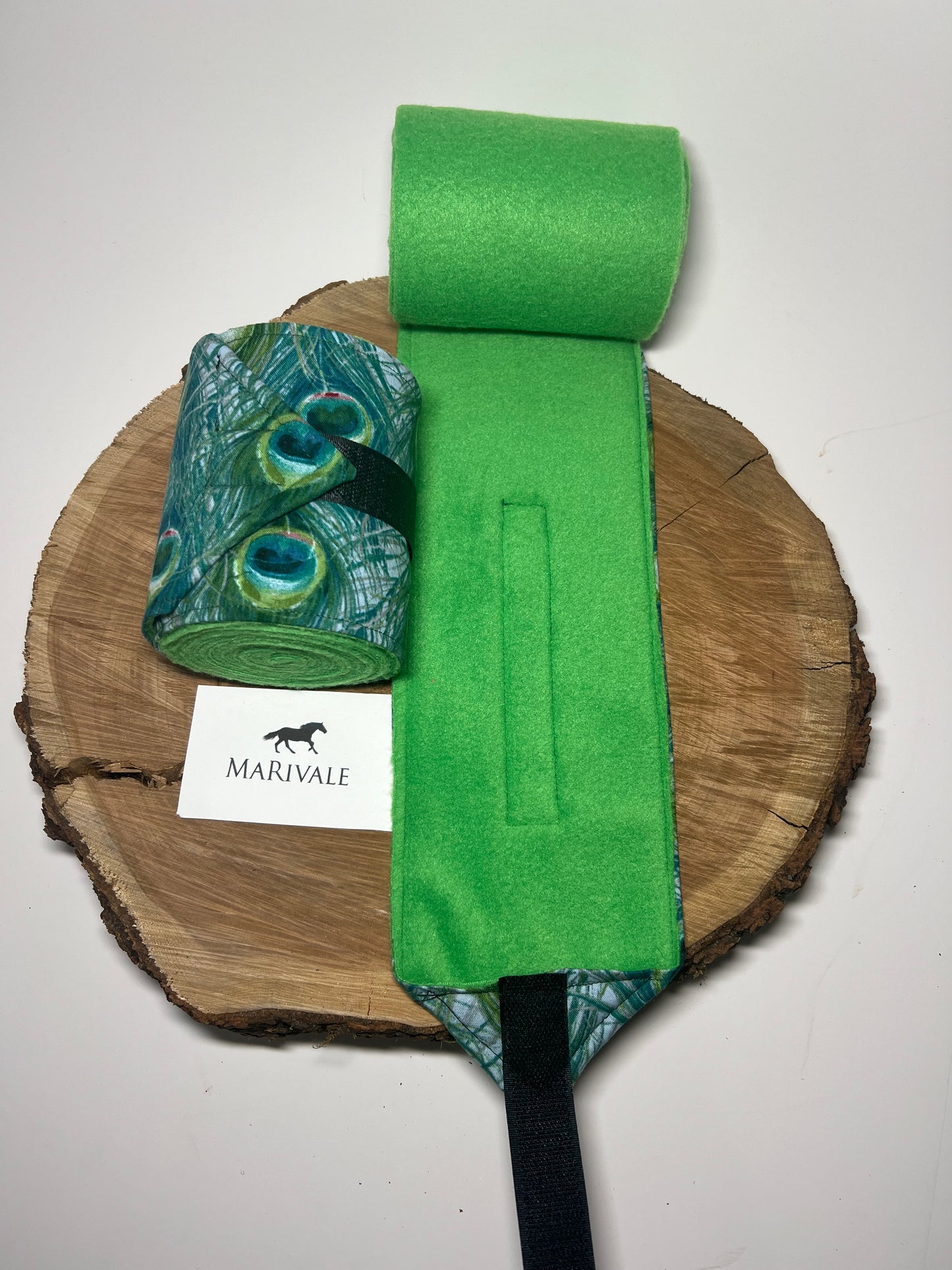 Set of 2 Horse Polo Wraps - Kelly Green with Peacock