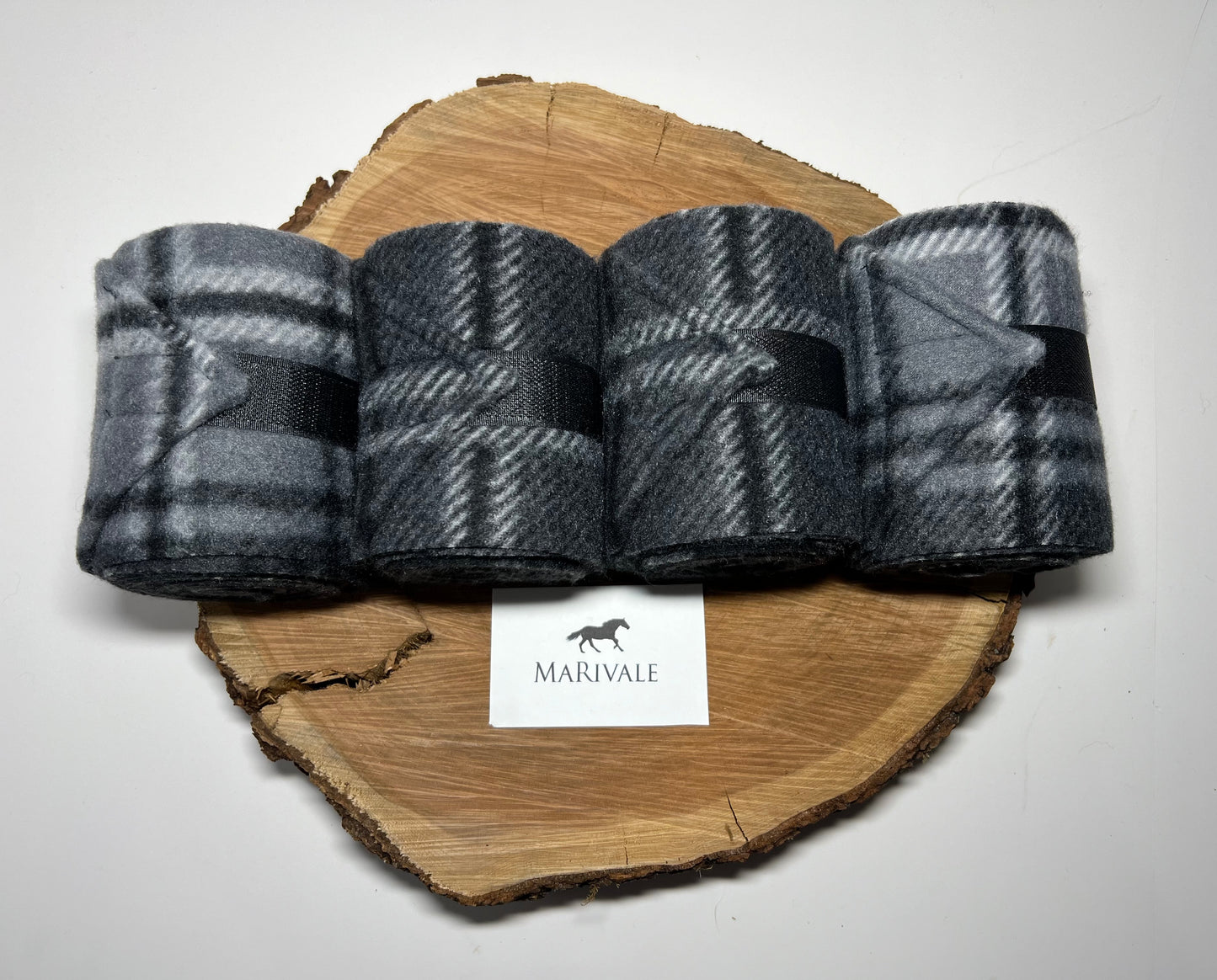 Set of 4 Horse Polo Wraps - Black Grey Plaid