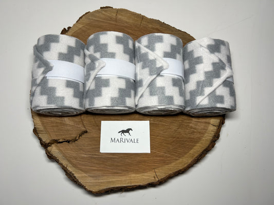 Set of 4 Horse Polo Wraps - Grey and White Aztec
