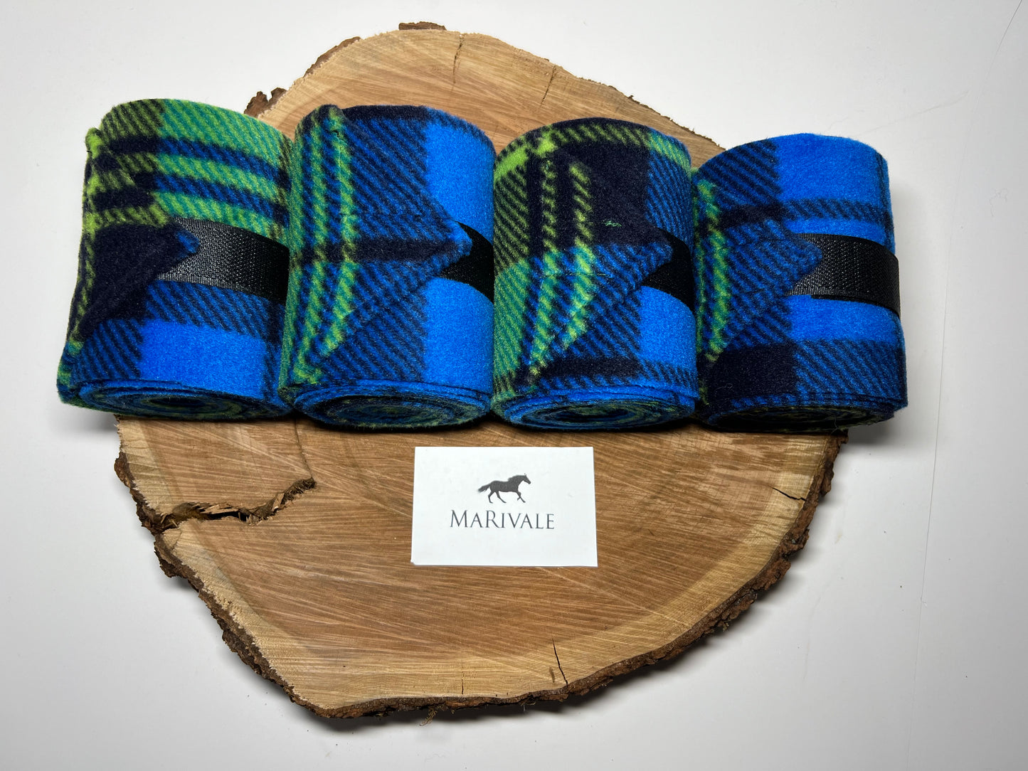 Set of 4 Horse Polo Wraps - Blue Green Plaid