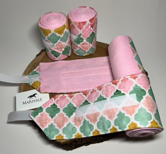 Set of 4 Horse Polo Wraps - Pink with Design