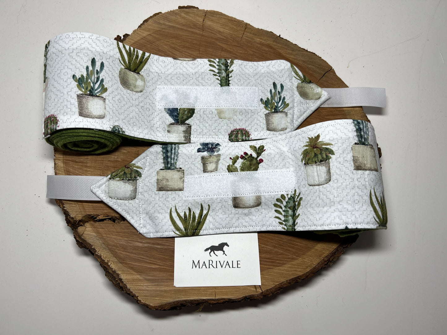 Lot de 2 polos pour poney - Vert Olive avec Cactus