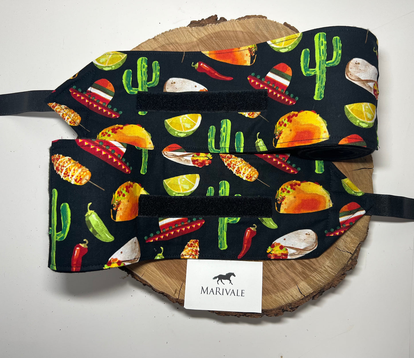 Set of 2 Horse Polo Wraps - Black with Mexican Taco Spicy