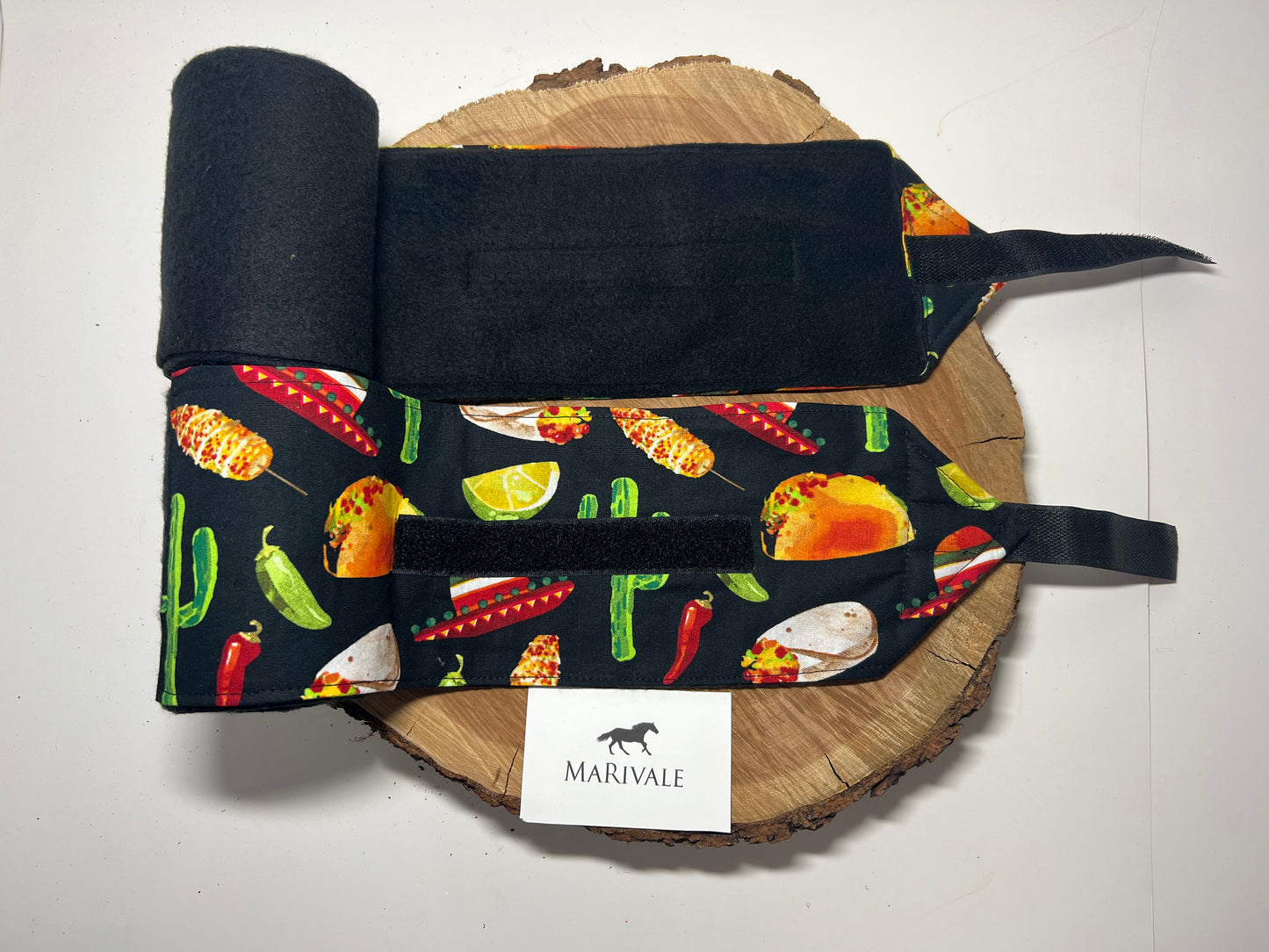 Set of 2 Horse Polo Wraps - Black with Mexican Taco Spicy