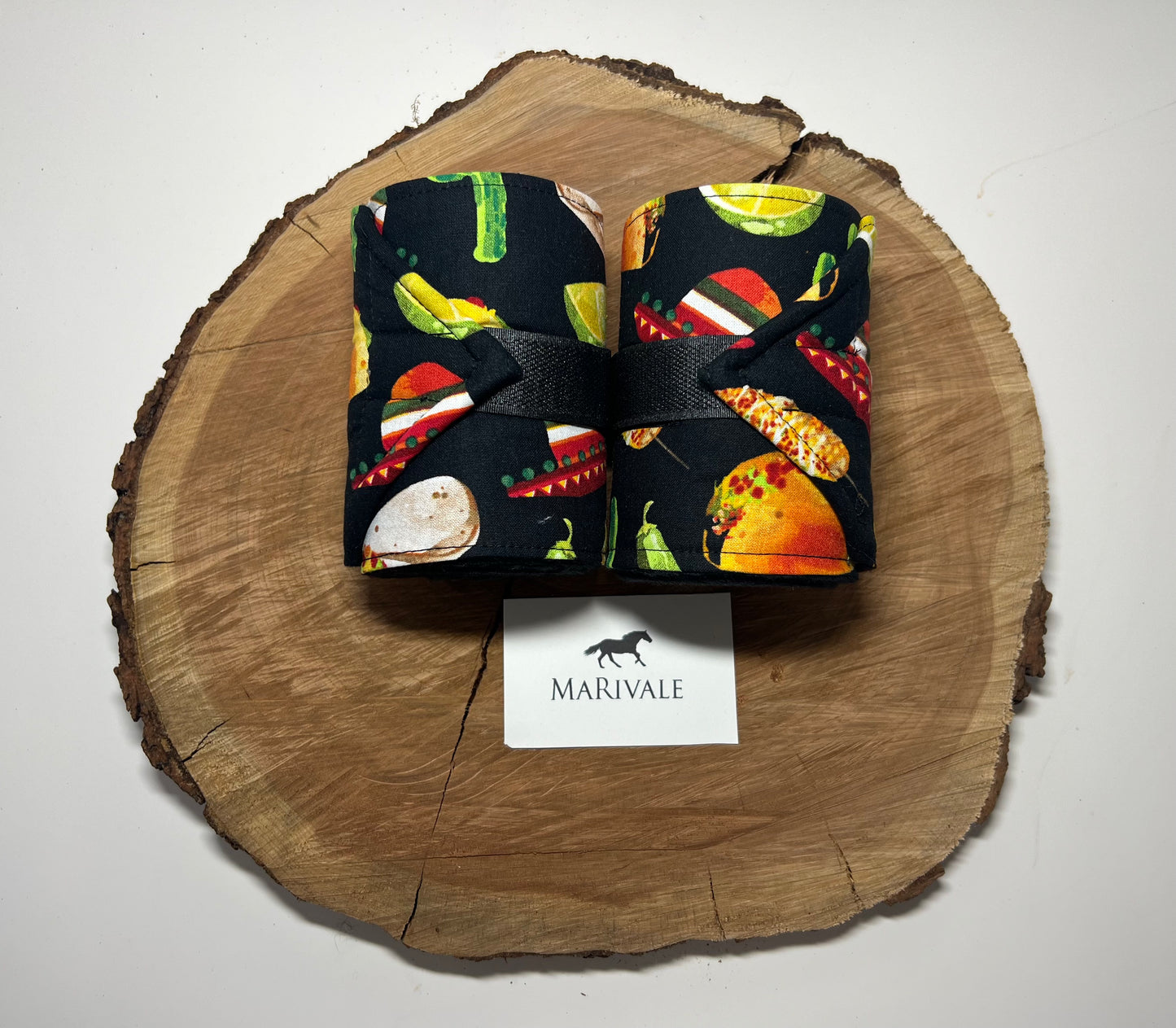 Set of 2 Horse Polo Wraps - Black with Mexican Taco Spicy