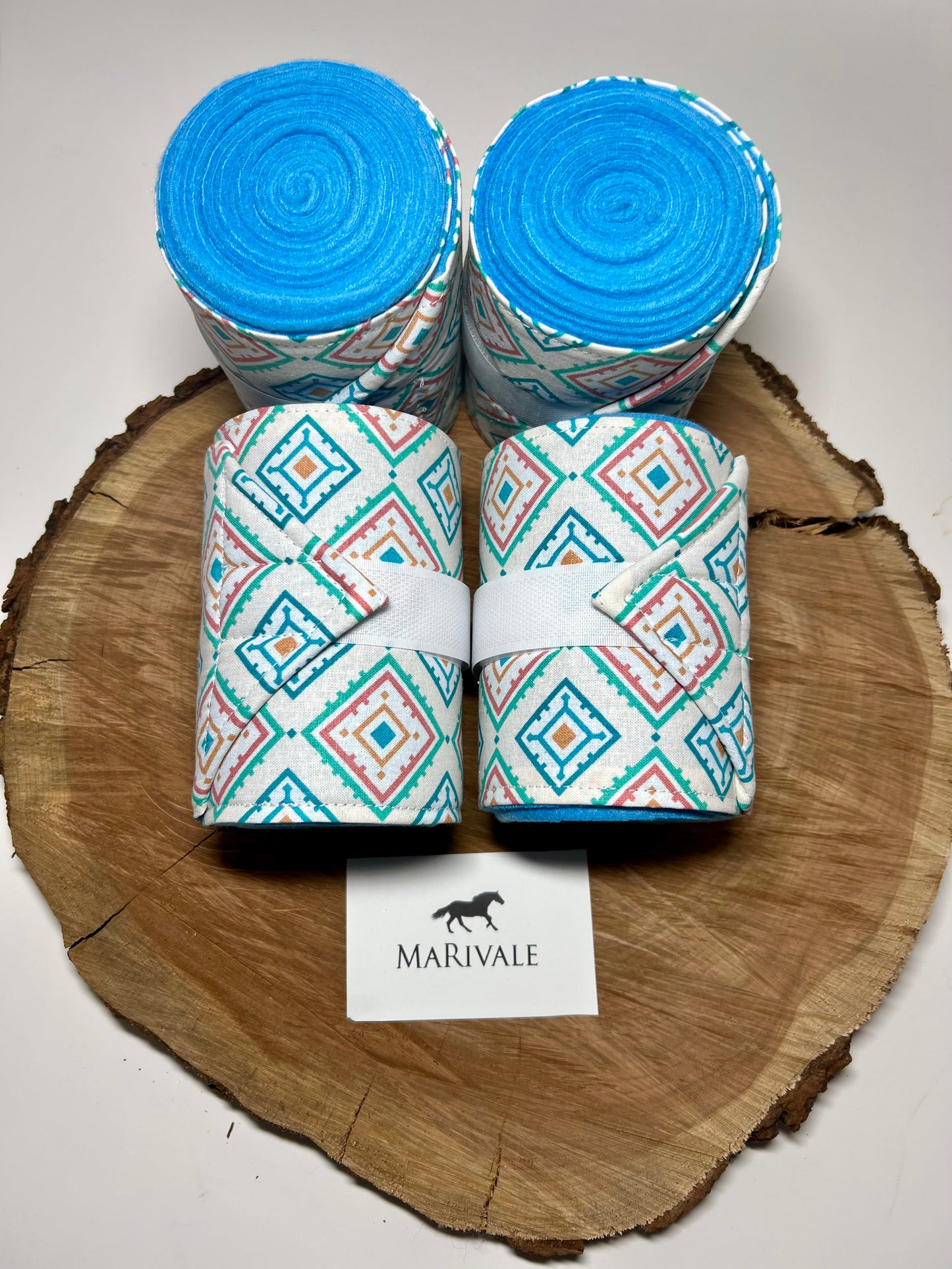 Set of 4 Horse Polo Wraps - Blue with Chevron