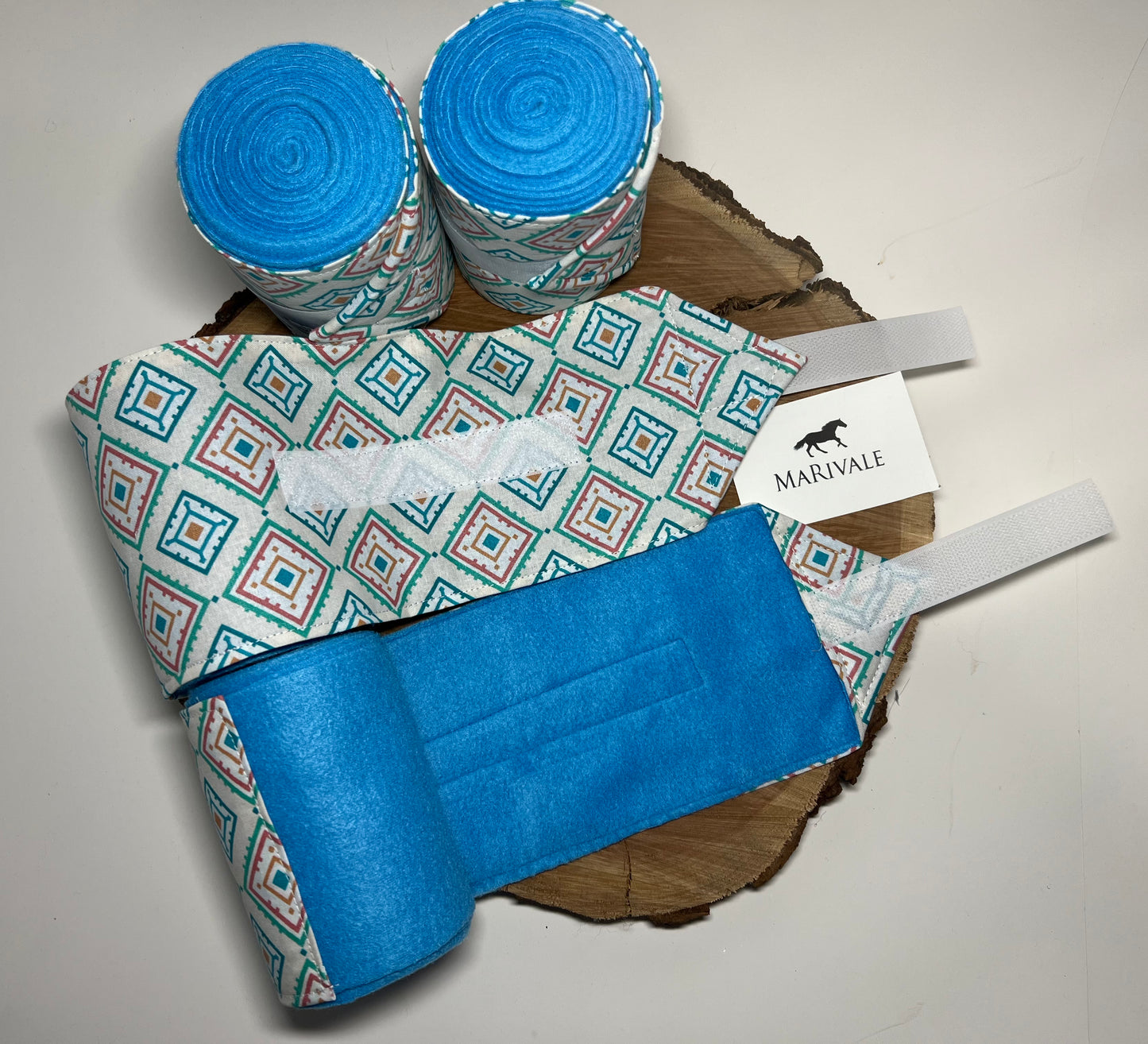 Set of 4 Horse Polo Wraps - Blue with Chevron