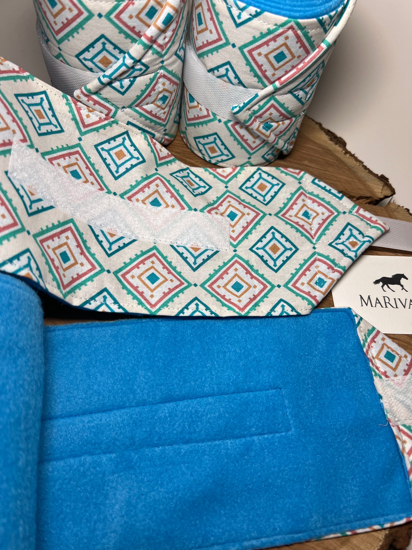 Set of 4 Horse Polo Wraps - Blue with Chevron
