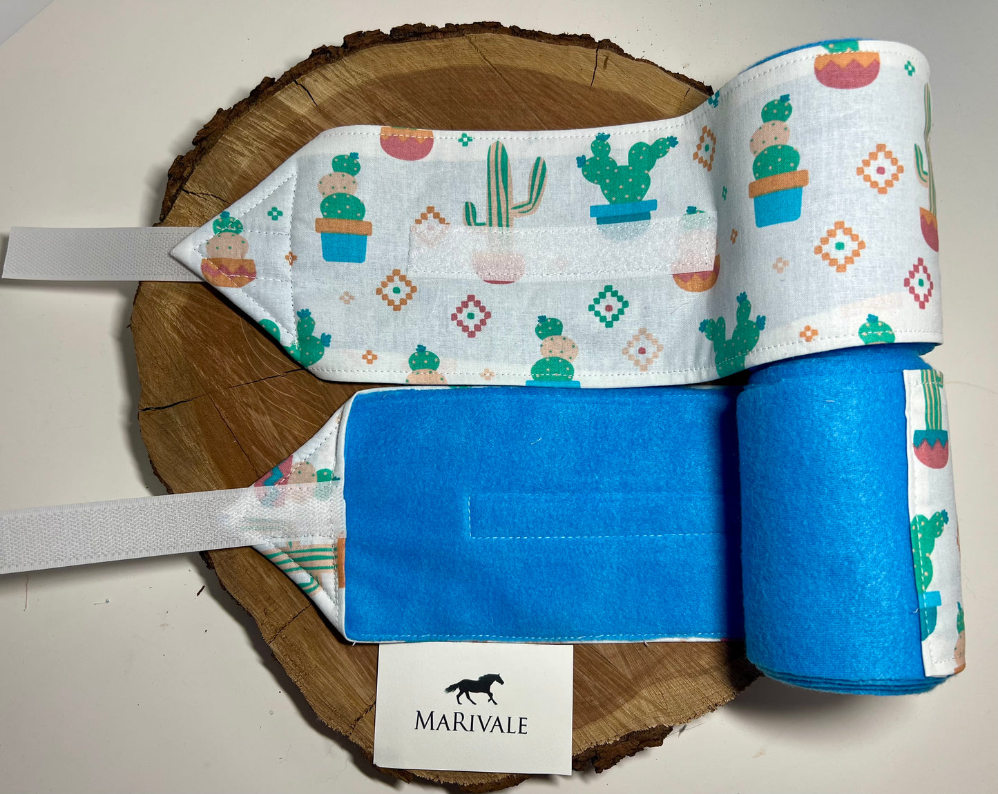 Set of 2 Horse Polo Wraps - Blue with Cactus
