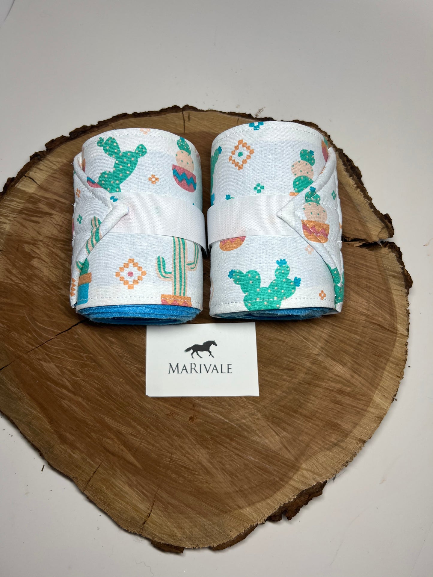 Set of 2 Horse Polo Wraps - Blue with Cactus