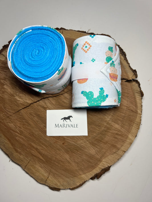Set of 2 Horse Polo Wraps - Blue with Cactus