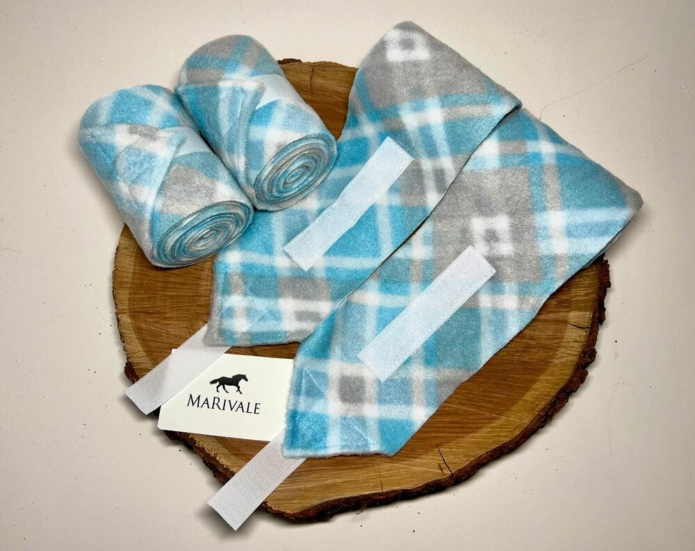 Lot de 4 polos pour poney - Bleu clair avec carreaux